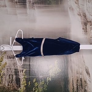 Elite Sport Girl medium gymnastic leotard bodysuit blue with sparkly silver trim